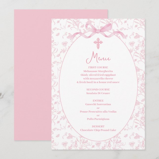 Invitación Menú toile rosa (Anverso / Reverso)