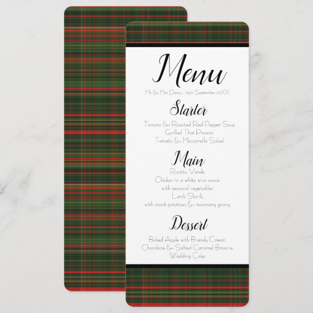 Invitación Menú verde y rojo (Anverso / Reverso)