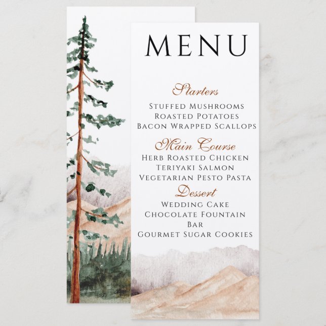 Invitación Menú Vista de montaña (Anverso / Reverso)