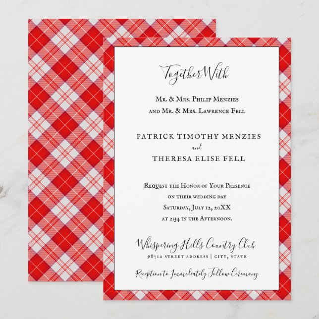Invitación Menzies Red Clan Tartan Scottish Plaid (Anverso / Reverso)