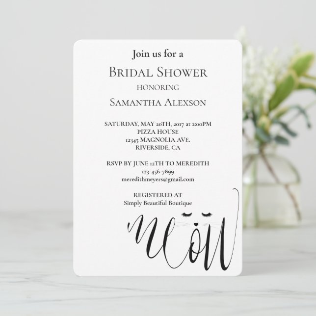 Invitación Meow Cat Bridal Shower (Anverso de pie)