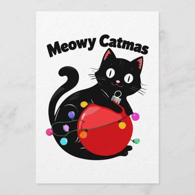 Invitación Meowy Catmas - Cat with Christmas ornament (Anverso)