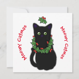 Invitación Meowy Catmas dibujando Navidades de Holly berries