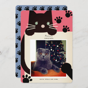 Invitación Meowy Navidades Black Cat Red Photo Holiday Card