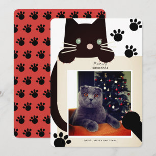 Invitación Meowy Navidades Black Cat White Photo Holiday Card