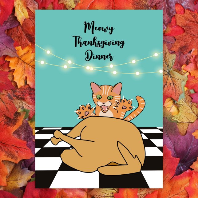 Invitación Meowy Thankending Dinner Funny Cat Personalizado (Subido por el creador)