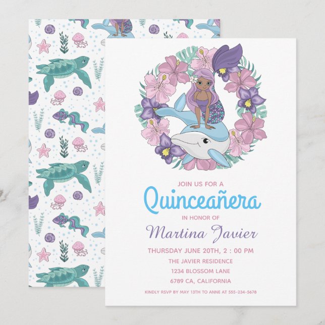 Invitación Mercadería de hadas Quinceañera 15º cumpleaños (Anverso / Reverso)