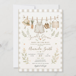 Invitación Mercado Boho Localmente Crecido Baby Shower Gingha