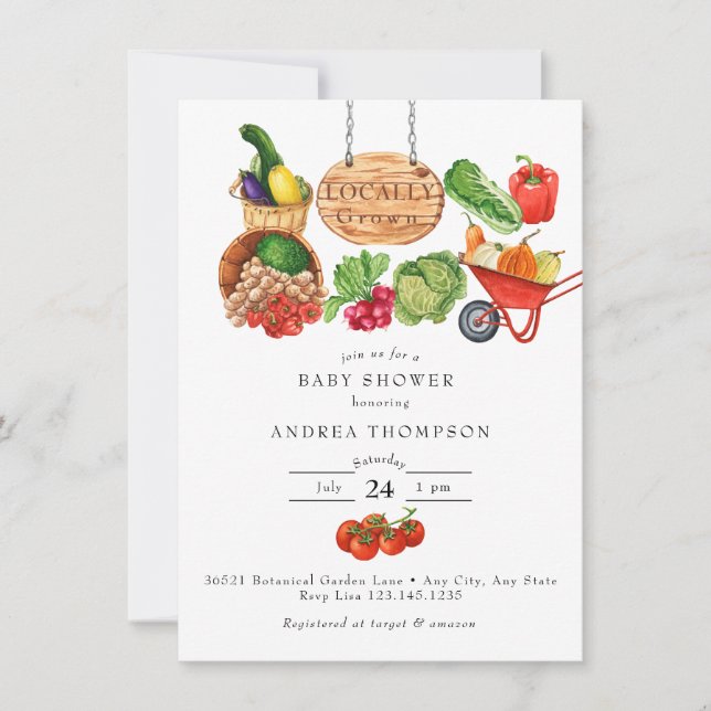 Invitación Mercado de agricultores | Baby Shower Garden (Anverso)