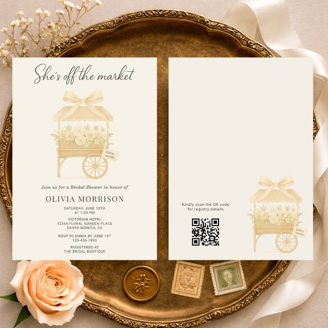 Invitación Mercado de Flores Coquette Bow Código QR Despedida (Subido por el creador)