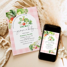 Invitación Mercado de granjeros Ducha de bebé rosa cultivada