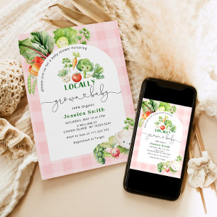 Invitación Mercado de granjeros Ducha de bebé rosa cultivada 