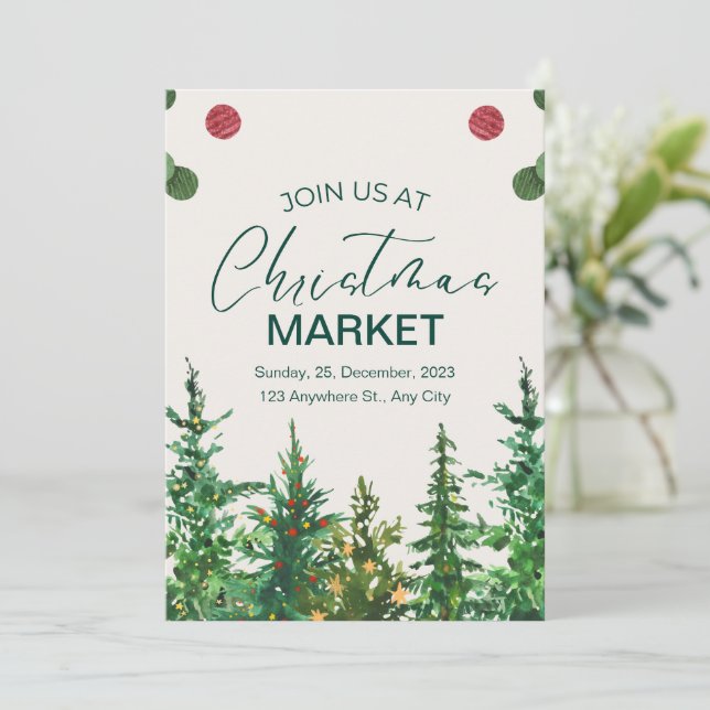 Invitación Mercado de Navidades de invierno verde de Beige (Anverso de pie)