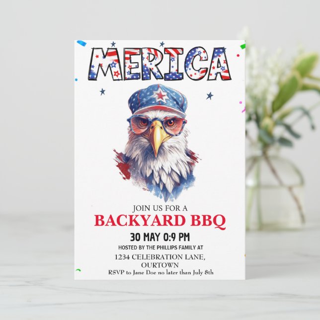 Invitación Merica 4 de Julio Backyard BBBQ (Anverso de pie)