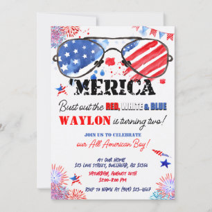 Invitación "Merica Patriótica Rojo Blanco y Azul Segundo cump