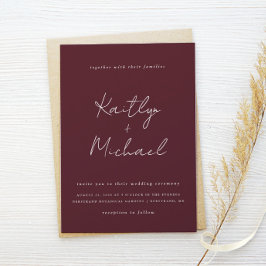 Invitación Merlot Boda Burgundy Modern Handwriter