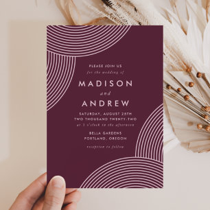 Invitación Merlot Geometric Swirl Boda