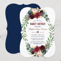 Merlot Navy Blue Floral Bloom Sweet 16