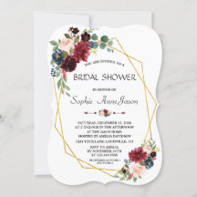 Merlot Navy Floral Azul Dorado Diamante Ducha de n