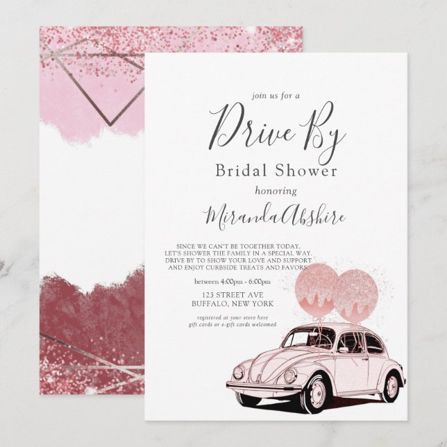 Invitación Merlot Rubor Pink Car Drive De Brigada Shower Invi (Anverso / Reverso)