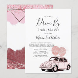 Invitación Merlot Rubor Pink Car Drive De Brigada Shower Invi