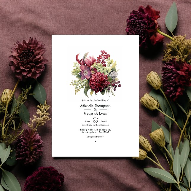 Invitación Merlot y Sage Floral Winter Wedding (Subido por el creador)