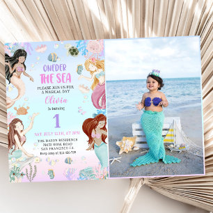 Invitación Mermaid 1st Birthday Oneder The Sea Party