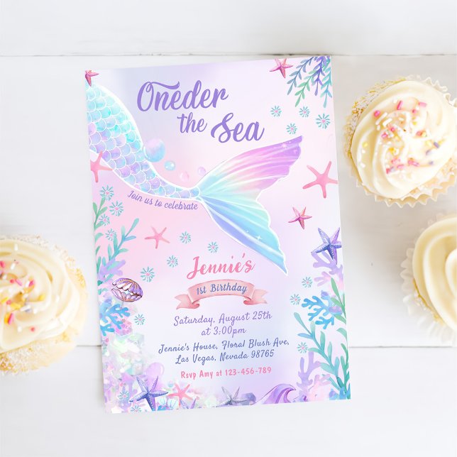 Invitación Mermaid 1st Birthday Oneder The Sea Party (Subido por el creador)