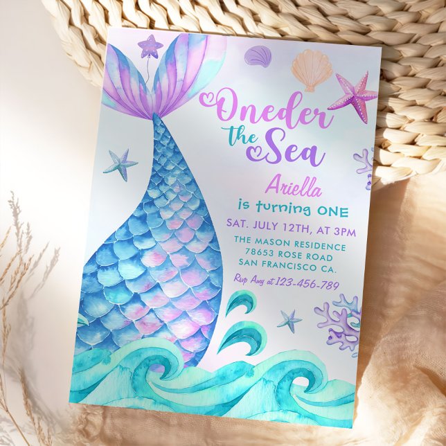 Invitación Mermaid 1st Birthday Oneder The Sea Party (Subido por el creador)