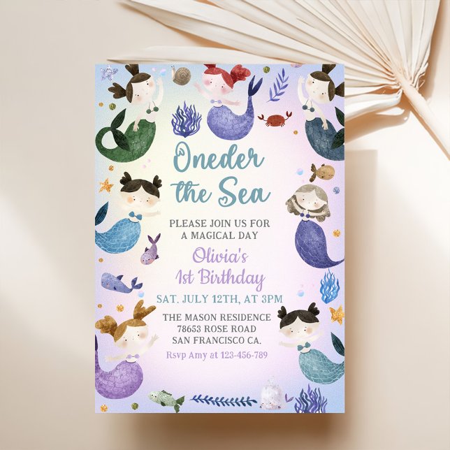 Invitación Mermaid 1st Birthday Oneder The Sea Party (Subido por el creador)