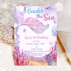 Invitación Mermaid 1st Birthday Oneder The Sea Party