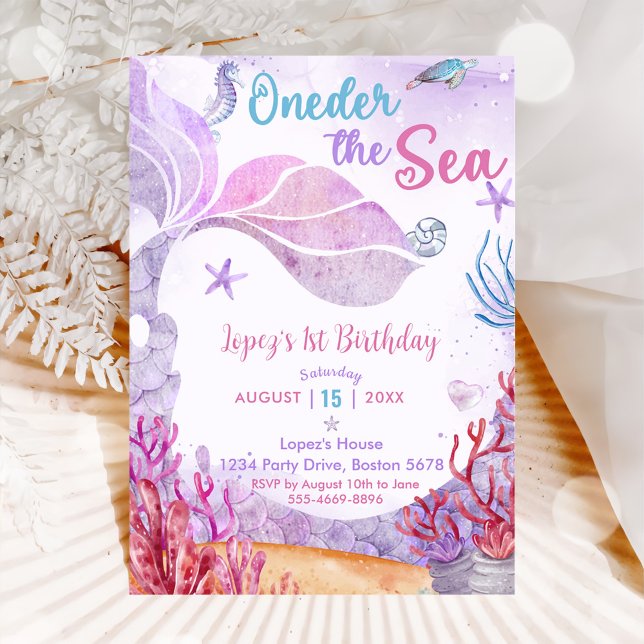 Invitación Mermaid 1st Birthday Oneder The Sea Party (Subido por el creador)