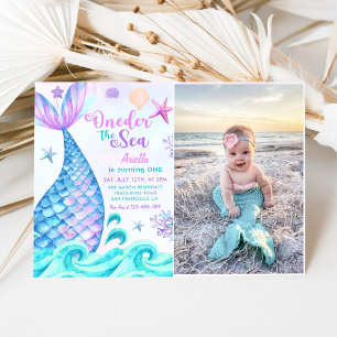 Invitación Mermaid 1st Birthday Oneder The Sea Party Photo