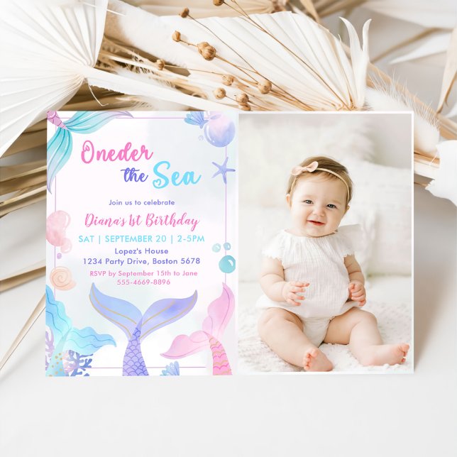 Invitación Mermaid 1st Birthday Oneder The Sea Party Photo (Subido por el creador)