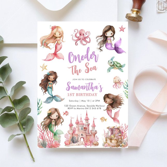Invitación Mermaid 1st Birthday Party ONEder The Sea Mermaid  (Subido por el creador)