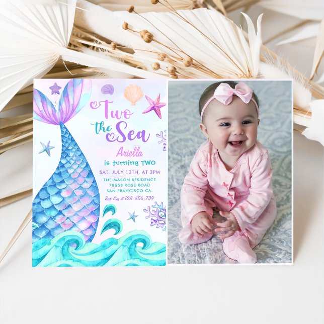 Invitación Mermaid 2nd Birthday Two The Sea Party Photo (Subido por el creador)