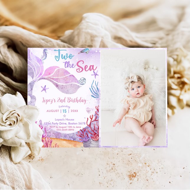 Invitación Mermaid 2nd Birthday Two The Sea Party Photo (Subido por el creador)