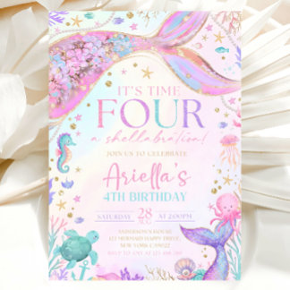 Invitación Mermaid 4Th Birthday Invitation
