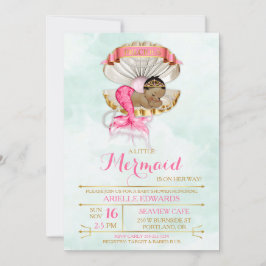Invitación Mermaid Baby Clam Shell Tiara Afroamericana