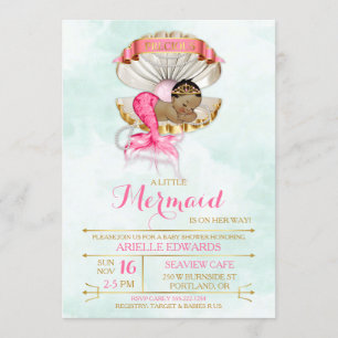 Invitación Mermaid Baby Clam Shell Tiara Afroamericana