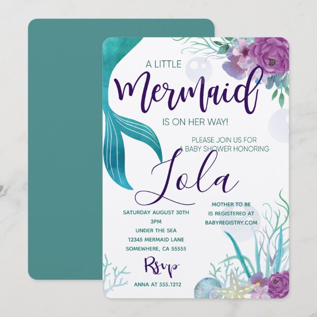 INVITACIÓN MERMAID BABY SHOWER INVITE (Anverso / Reverso)