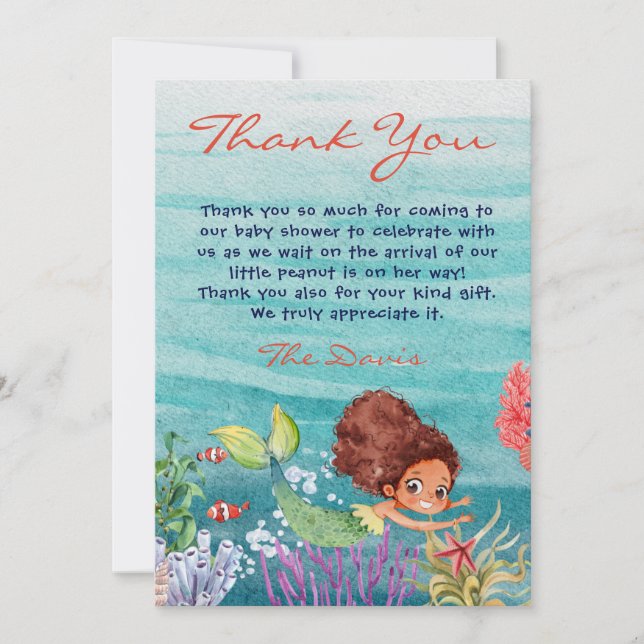 Invitación Mermaid Baby Shower Under Sea Gracias (Anverso)