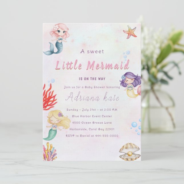 Invitación Mermaid Baby Shower Under the Sea Baby Girl Invita (Anverso de pie)