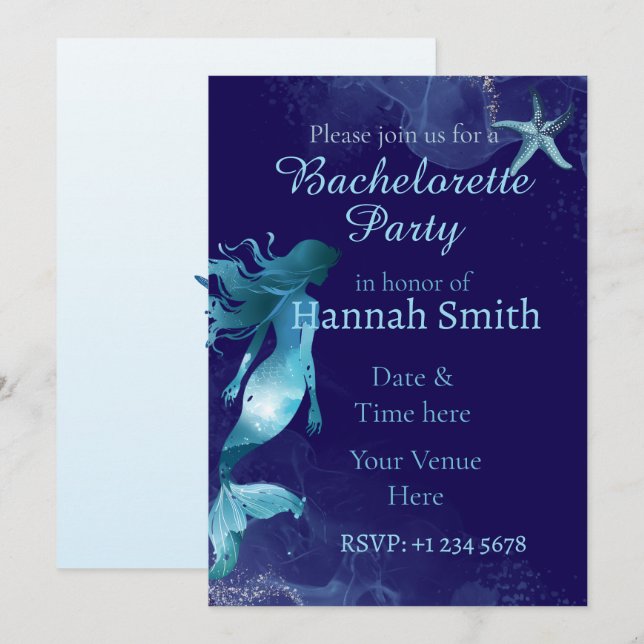 Invitación Mermaid Bachelorette Beach Party Invitation  (Anverso / Reverso)