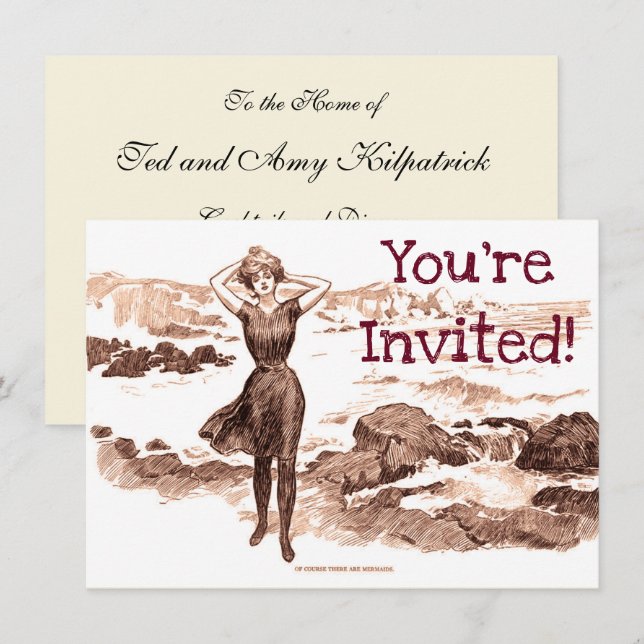 Invitación Mermaid Beach Gibson Chica Vieja (Anverso / Reverso)