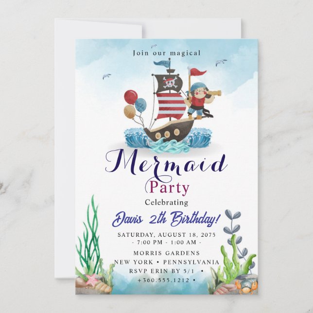 Invitación Mermaid Birthday Bash (Anverso)