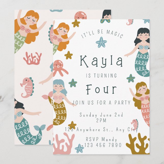 Invitación Mermaid Birthday Invitation (Anverso / Reverso)