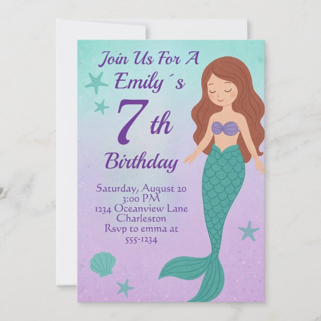 Invitación Mermaid Birthday Invitation (Anverso)
