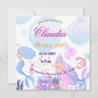Invitación Mermaid Birthday Invitation for Kids