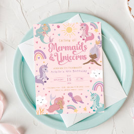 Invitación Mermaid Birthday Invitation Four - Cute Pink